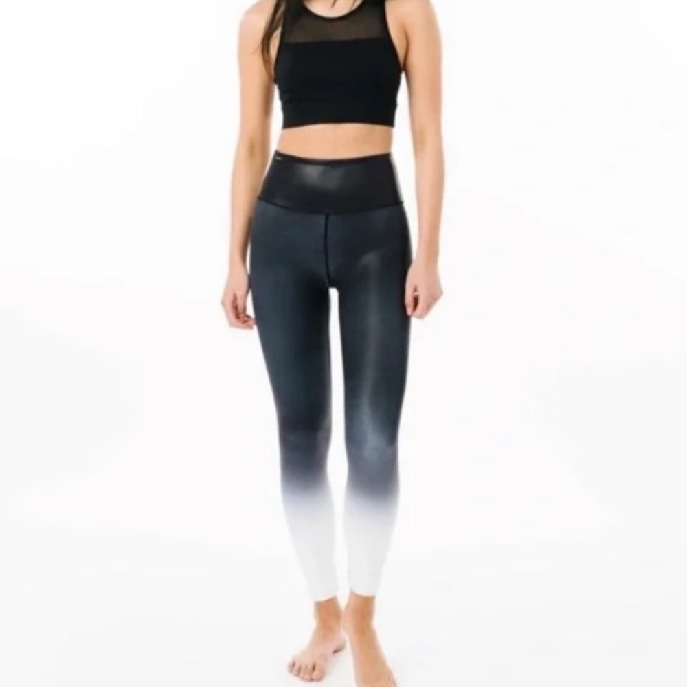 Zyia Active Black White Metallic Ombré Leggings Size 12 Workout Tights Athletic